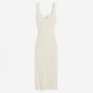 NWT H&M Rib-knit Sweetheart Neckline Dress Cream Size Small